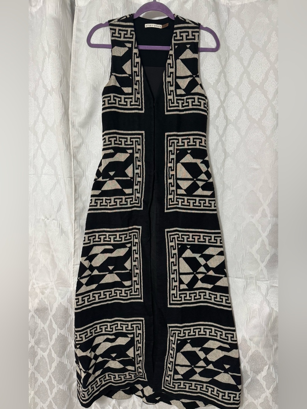 Alice + Olivia Black and Cream Aztecs Duster, Vest